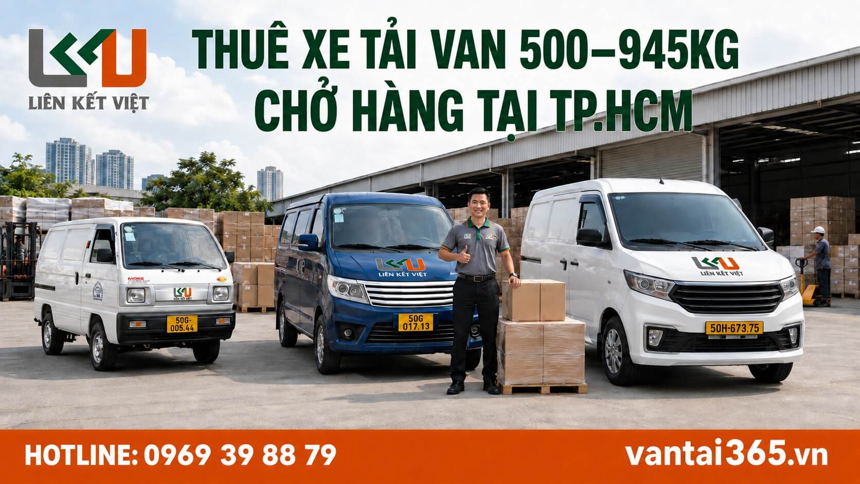 Dịch vụ thuê xe tải van 500–945kg tại TP.HCM Ba xe tải van 500kg, 700kg và 945kg phục vụ chở hàng tại TP.HCM