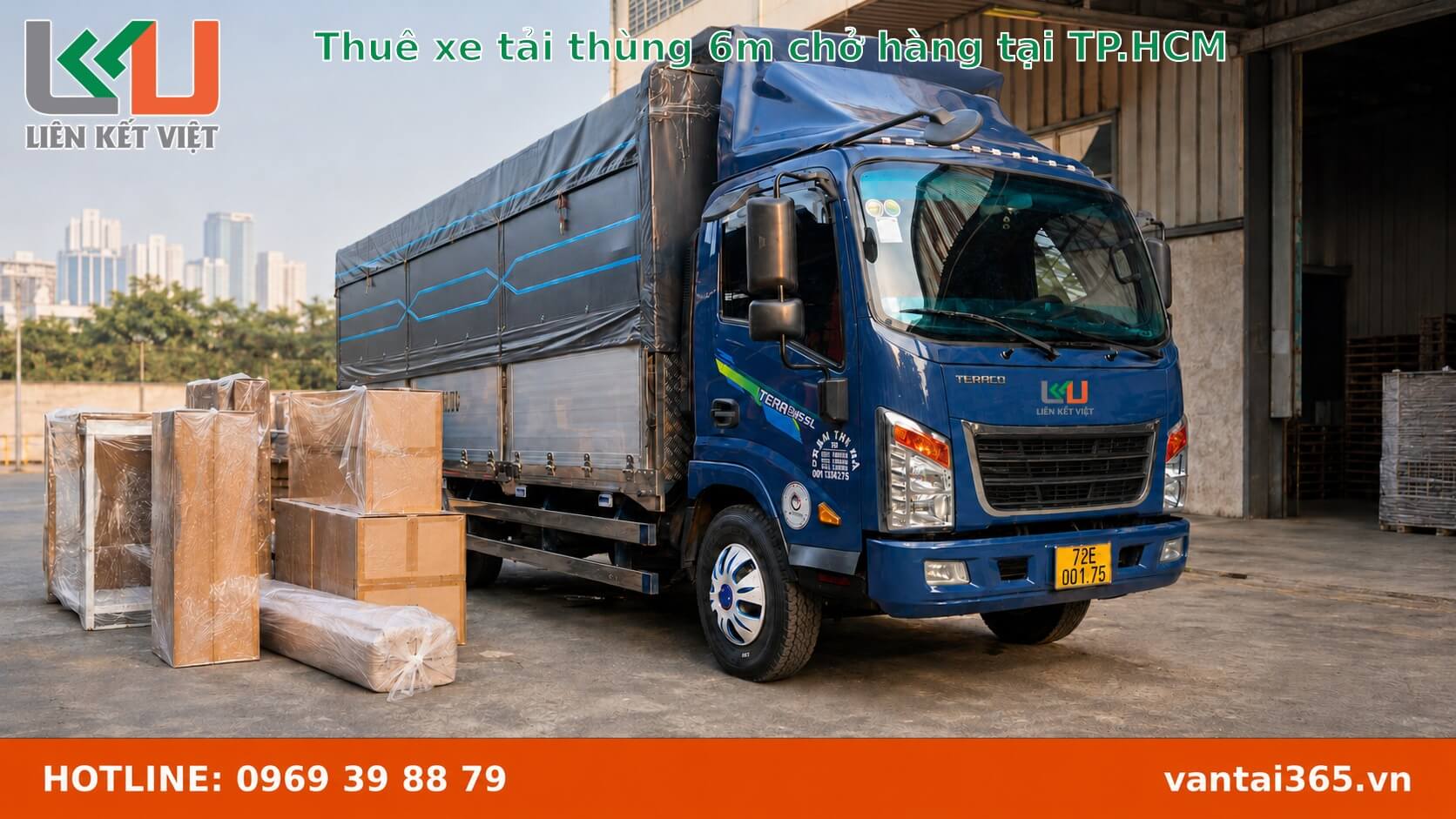 Thuê xe tải thùng 6m – Liên Kết Việt Xe tải thùng dài 6m của Liên Kết Việt vận chuyển hàng tại TP.HCM