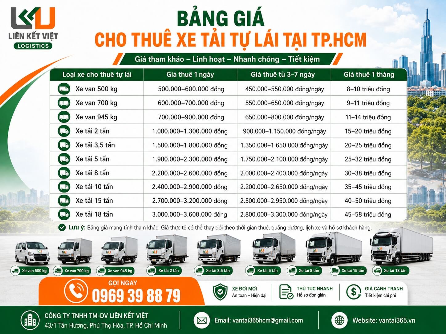 Tham khảo giá thuê xe tải tự lái theo từng tải trọng Bảng giá cho thuê xe tải tự lái tại Liên Kết Việt