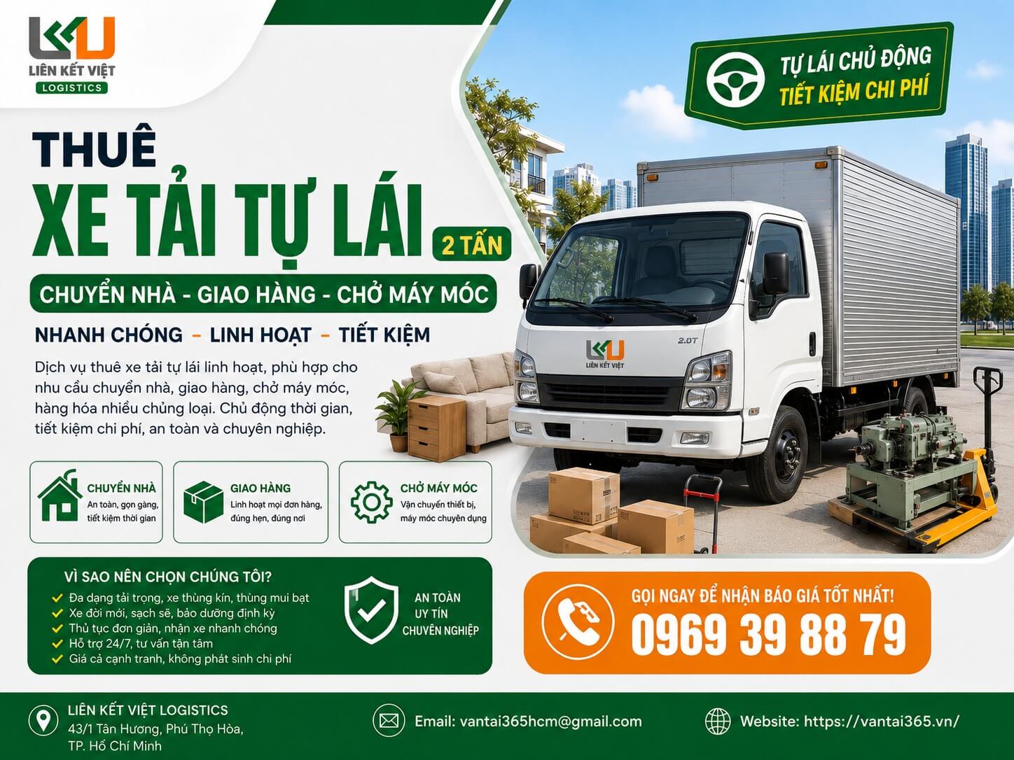 Các nhu cầu thuê xe tải tự lái tại TP.HCM Thuê xe tải tự lái để chuyển nhà, giao hàng và chở máy móc